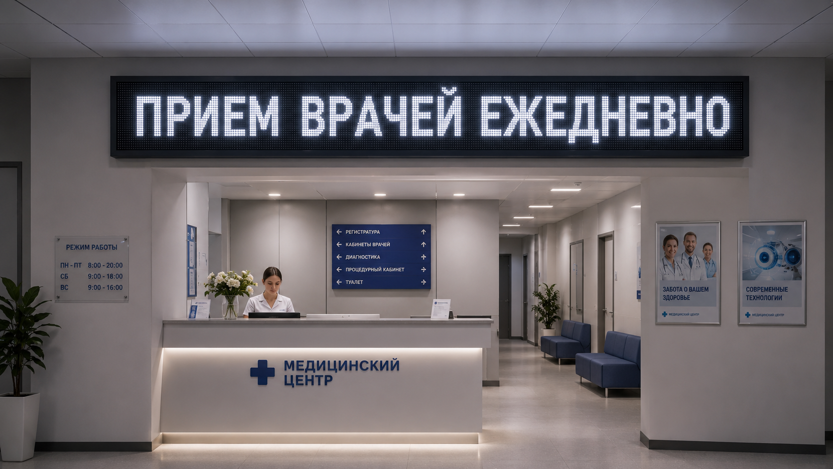 Бегущая строка для помещений белая 23872×15168 см